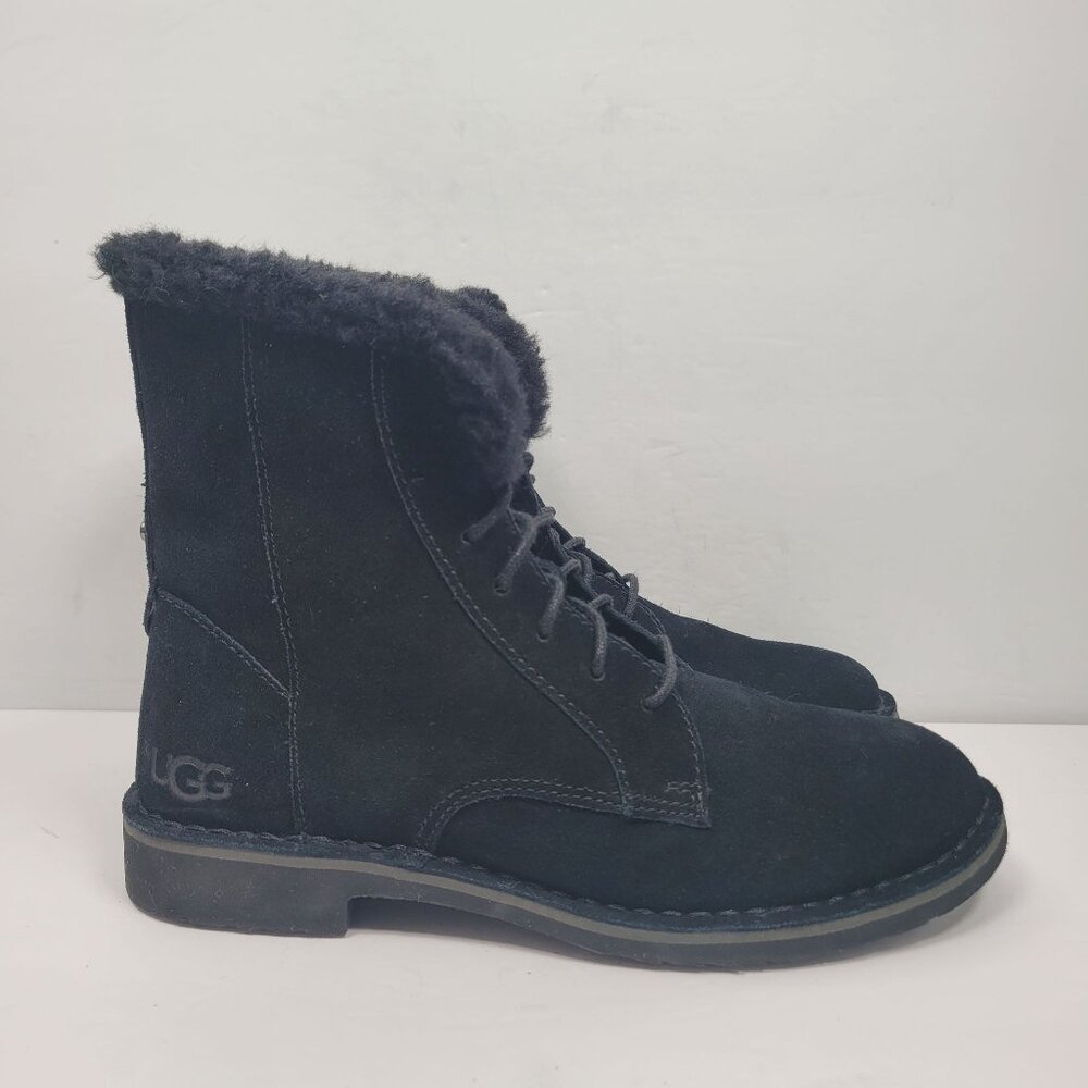 UGG Women's Black Suede Shearling-Lined Lace-Up  Boots S/N 1129810 US Size 8